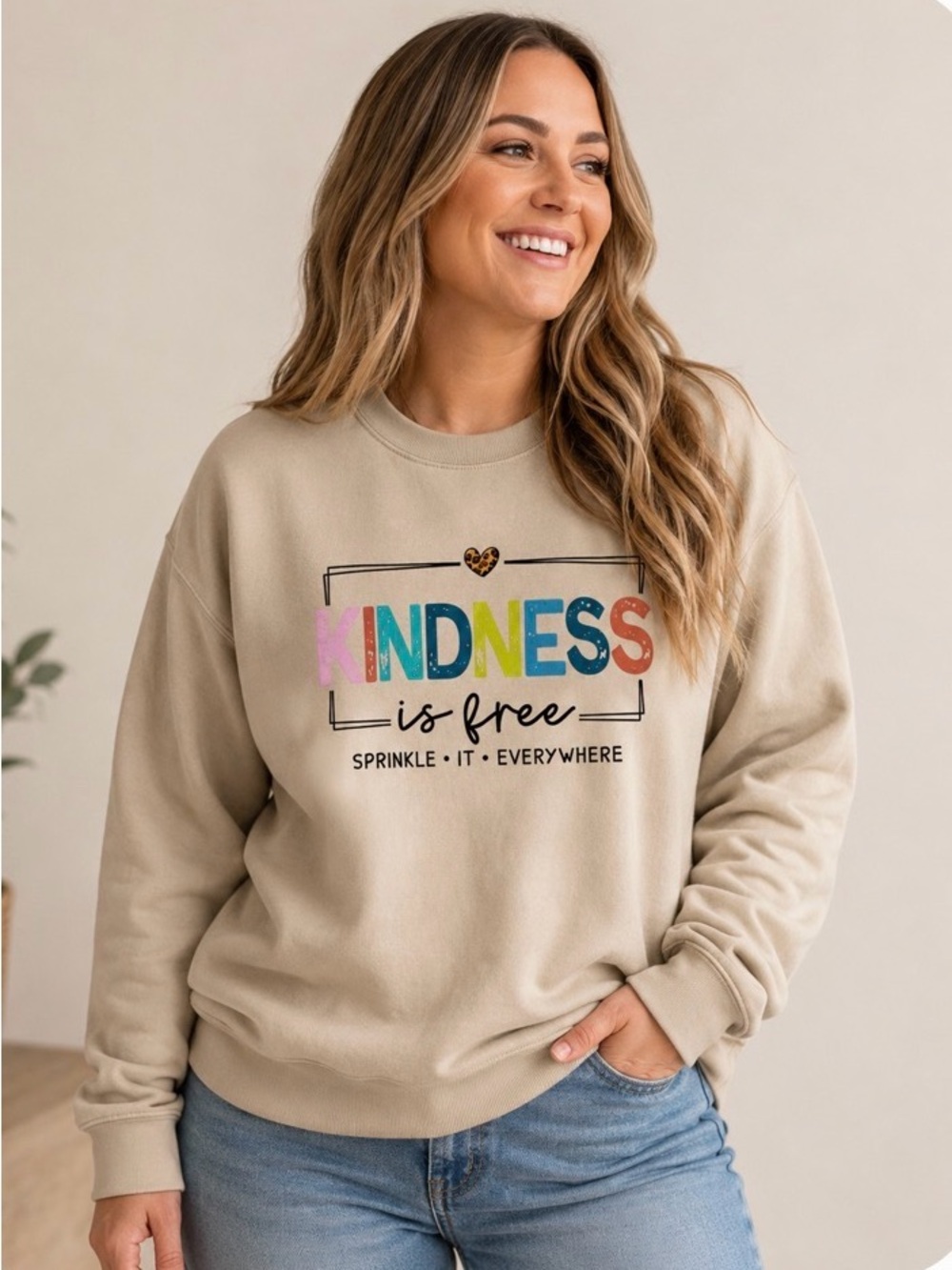 Love in Faith ‘Kindness is Free’ Graphic Fleece Sweatshirt, oversized Large / XL